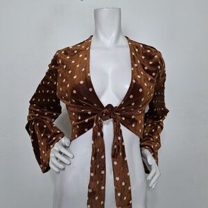 Isalis NEW Y2K Barra Bohemian Soft Velvet Corduroy Polka Dot Cropped Top Size L